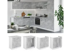 Küchenschränke<Vicco Spülenunterschrank R-Line Küchenunterschrank für die Spüle /Weiß 80 cm ohne Arbeitsplatte Beton
