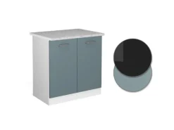Vicco Spülenunterschrank R-Line Küchenunterschrank für die Spüle Blau-Grau/Weiß 80 cm AP Marmor Küchenschränke