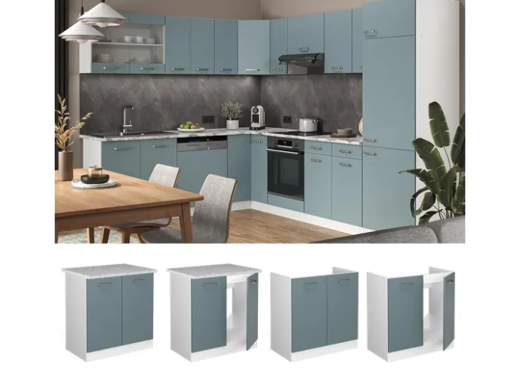 Pantryküchen|Küchenschränke<Vicco Spülenunterschrank R-Line Küchenunterschrank für die Spüle Blau-Grau/Weiß 80 cm AP Anthrazit Blaugrau