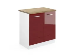 Küchenschränke<Vicco Spülenunterschrank R-Line Bordeaux Hochglanz/Weiß 80 cm AP Eiche Bordeaux-Glanz