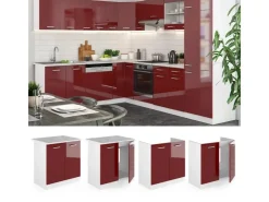 Küchenschränke<Vicco Spülenunterschrank R-Line Bordeaux Hochglanz/Weiß 80 cm AP Eiche Bordeaux-Glanz