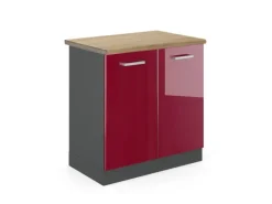 Outlet Vicco Spülenunterschrank R-Line Bordeaux Hochglanz/Anthrazit 80 cm AP Eiche Single-Küchen