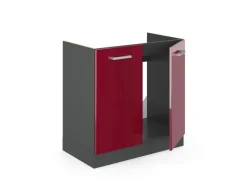 Outlet Vicco Spülenunterschrank R-Line Bordeaux Hochglanz/Anthrazit 80 cm AP Eiche Single-Küchen