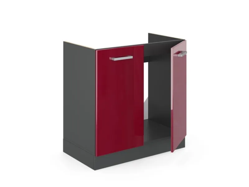 Outlet Vicco Spülenunterschrank R-Line Bordeaux Hochglanz/Anthrazit 80 cm AP Eiche Single-Küchen