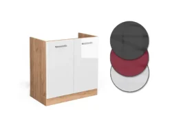 Vicco Spülenunterschrank R-Line Hochglanz/Goldkraft Eiche 80 cm AP Marmor Weiß