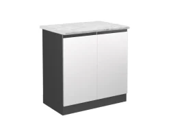 New Vicco Spülenunterschrank R-Line Blau-Grau/Goldkraft Eiche 80 cm AP Marmor Blaugrau