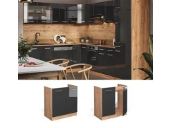 Vicco Spülenunterschrank R-Line Hochglanz/Goldkraft Eiche 80 cm AP Anthrazit