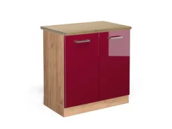 Clearance Vicco Spülenunterschrank R-Line Bordeaux Hochglanz/Goldkraft Eiche 80 cm AP Eiche Bordeaux-Glanz
