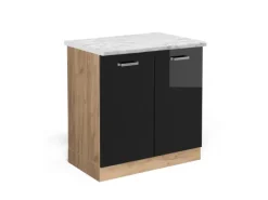 Discount Vicco Spülenunterschrank R-Line Schwarz Hochglanz/Goldkraft Eiche 80 cm AP Marmor Zubehör Für Küchenarmatur