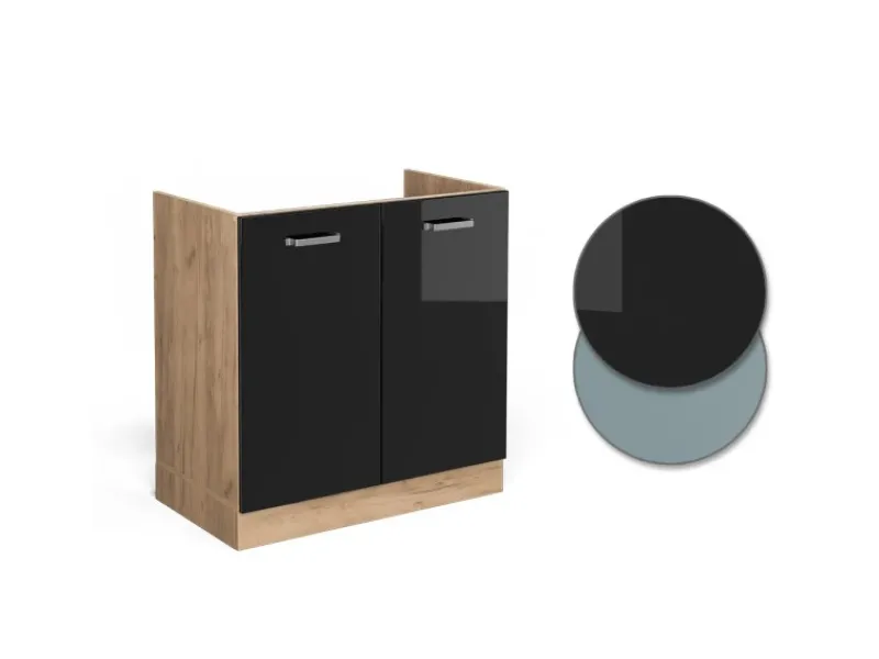 Discount Vicco Spülenunterschrank R-Line Schwarz Hochglanz/Goldkraft Eiche 80 cm AP Marmor Zubehör Für Küchenarmatur