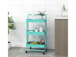 Servierwagen|Besteckkästen<vidaXL Küchenwagen 3 Etagen Türkis 42x35x85 cm Eisen und ABS
