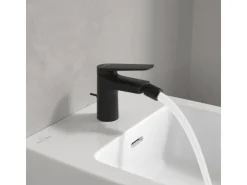 Sale Villeroy & Boch Oasis Einhebel-Bidetarmatur mit Zugstange Keramikkartusch Wassersparend Auslaufhöhe 73mm Rund Matt Black