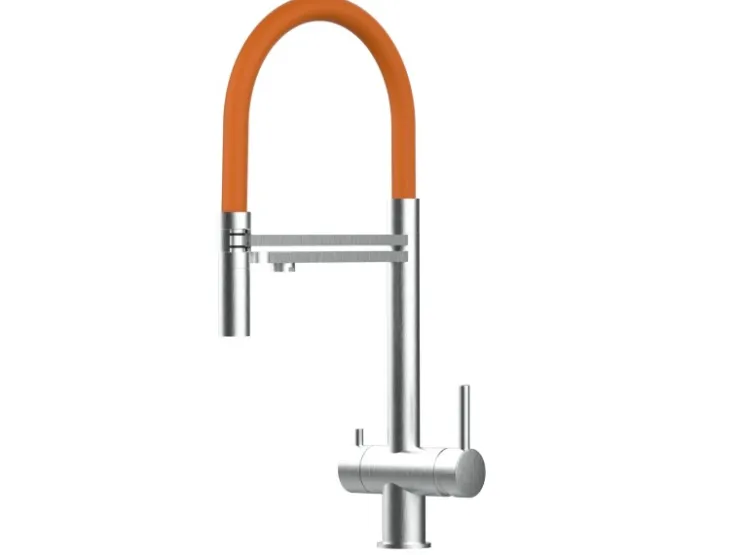 VIZIO 3 Wege Wasserhahn Küchenarmatur Edelstahl Massiv mit 360° Schwenkbarem Auslauf Abnehmbare 2 Strahl Handbrause Gebürstet Blau Einhebelmischer