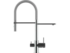 VIZIO 3 Wege Wasserhahn Küchenarmatur FL mit 360° Schwenkbarem Auslauf Abnehmbare 2 Strahl Handbrause Verchromt Grau