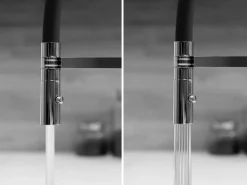 VIZIO 3 Wege Wasserhahn Küchenarmatur FL mit 360° Schwenkbarem Auslauf Abnehmbare 2 Strahl Handbrause Verchromt Grau