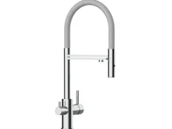 VIZIO 3 Wege Wasserhahn Küchenarmatur FL mit 360° Schwenkbarem Auslauf Abnehmbare 2 Strahl Handbrause Verchromt Grau