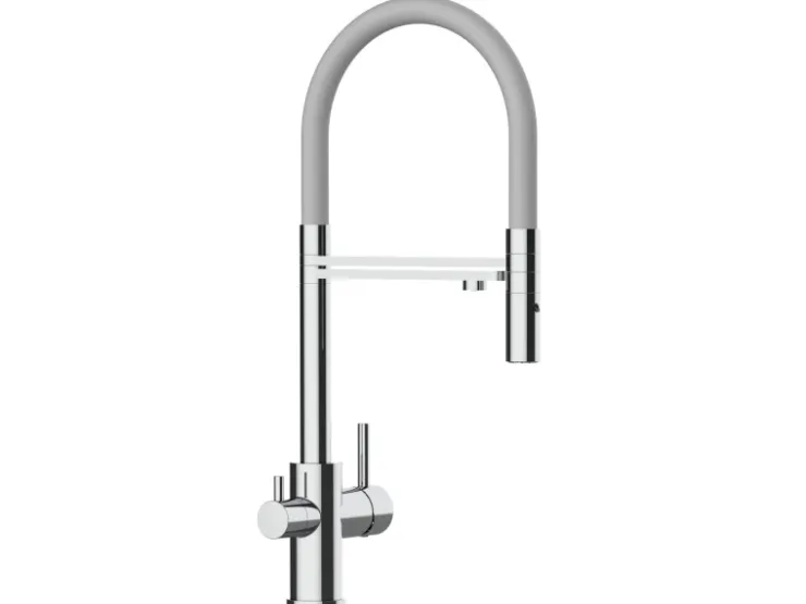 VIZIO 3 Wege Wasserhahn Küchenarmatur FL mit 360° Schwenkbarem Auslauf Abnehmbare 2 Strahl Handbrause Verchromt Grau