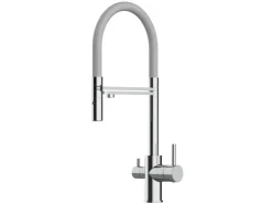 VIZIO 3 Wege Wasserhahn Küchenarmatur FL mit 360° Schwenkbarem Auslauf Abnehmbare 2 Strahl Handbrause Verchromt Grau