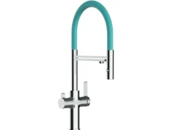 VIZIO 4 Wege Wasserhahn Küchenarmatur BOD mit 360° Schwenkbarem Auslauf Abnehmbare 2 Strahl Handbrause Schwarz Matt Türkis