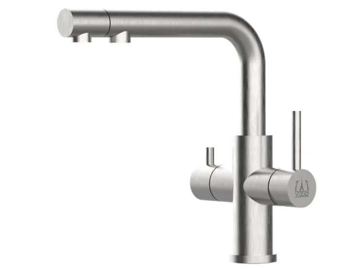 VIZIO 3 Wege Wasserhahn Küchenarmatur Edelstahl Massiv mit 360° Schwenkbarem Auslauf und Abnehmbare 2 Strahl Handbrause PVD Schwarz Matt Orange Einhebelmischer