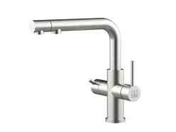 VIZIO 3 Wege Wasserhahn Küchenarmatur Edelstahl Massiv mit 360° Schwenkbarem Auslauf und Abnehmbare 2 Strahl Handbrause PVD Schwarz Matt Orange Einhebelmischer