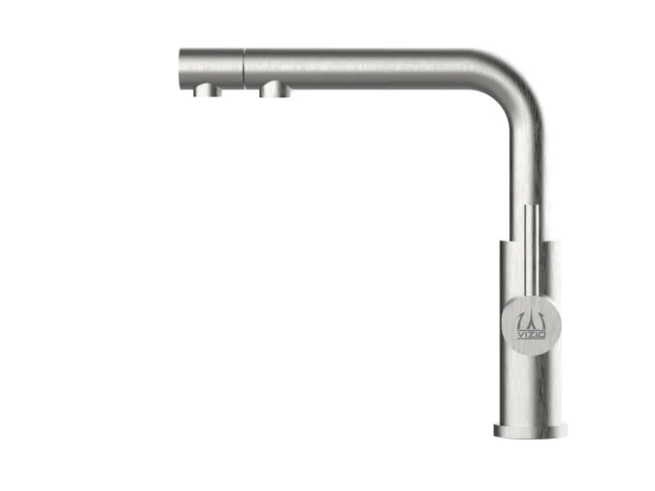 VIZIO 3 Wege Wasserhahn Küchenarmatur Edelstahl Massiv mit 360° Schwenkbarem Auslauf und Abnehmbare 2 Strahl Handbrause PVD Schwarz Matt Orange Einhebelmischer