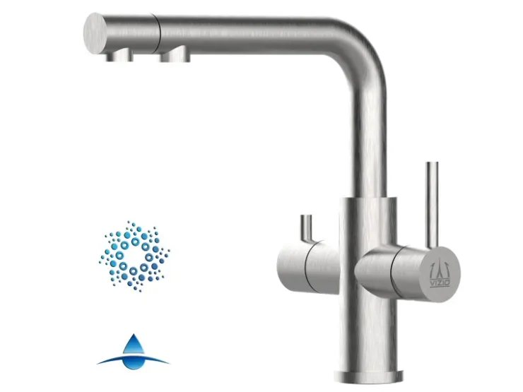 VIZIO 3 Wege Wasserhahn Küchenarmatur Edelstahl Massiv mit 360° Schwenkbarem Auslauf und Abnehmbare 2 Strahl Handbrause PVD Schwarz Matt Orange Einhebelmischer