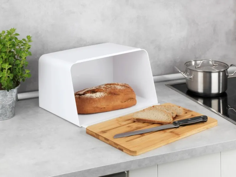 New Brotkasten mit Bambusbrett Weiß Vorratsdosen|Schneidebretter