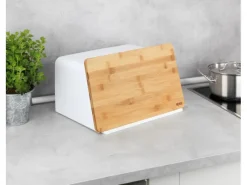 New Brotkasten mit Bambusbrett Weiß Vorratsdosen|Schneidebretter