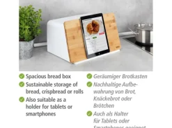 New Brotkasten mit Bambusbrett Weiß Vorratsdosen|Schneidebretter