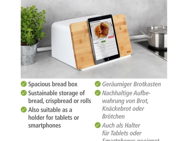 New Brotkasten mit Bambusbrett Weiß Vorratsdosen|Schneidebretter