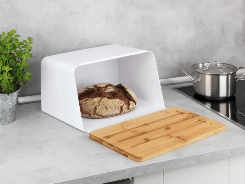New Brotkasten mit Bambusbrett Weiß Vorratsdosen|Schneidebretter