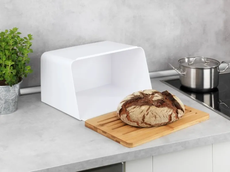 New Brotkasten mit Bambusbrett Weiß Vorratsdosen|Schneidebretter