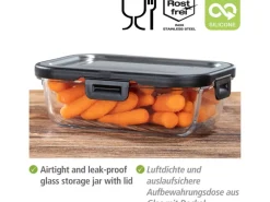 New Glas Frischhaltedose Steel Black Outdoor Kitchen 0,6 l Vorratsdosen|Vorratsbehälter