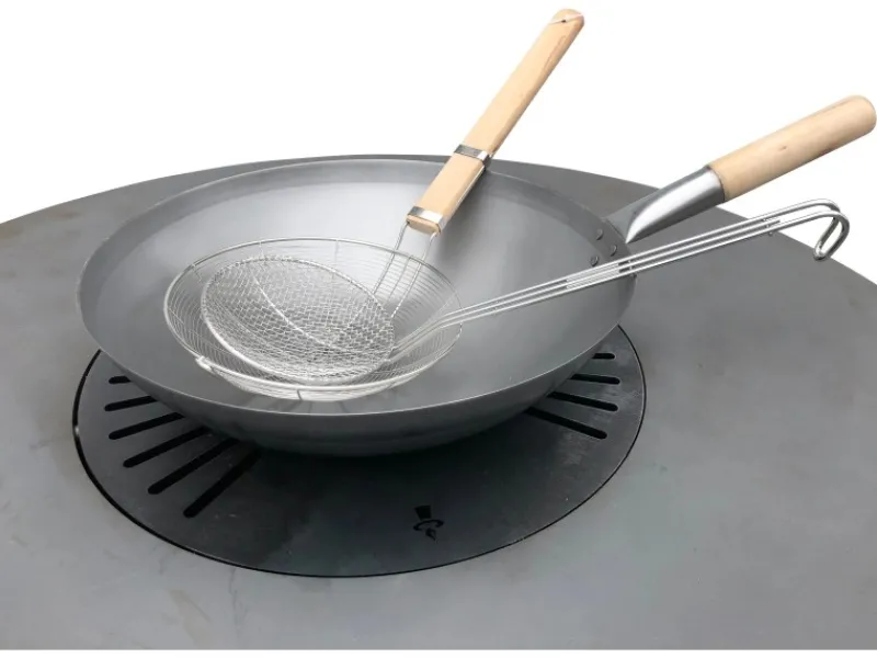 Clearance Wok-Set 3-teilig Edelstahl 56 cm x 35 cm x 12 cm Pfannen