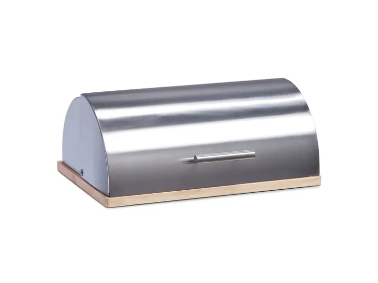 Clearance Zeller Brotkasten Edelstahl/Gummibaum 16 cm x 28 cm x 39 cm Silber