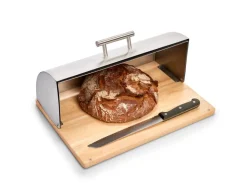 Clearance Zeller Brotkasten Edelstahl/Gummibaum 16 cm x 28 cm x 39 cm Silber