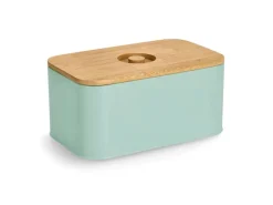 Outlet Brotkasten Metall mit Bambusdeckel 30 cm x 18 cm x 14 cm Küchenhelfer