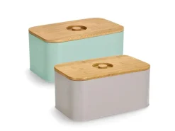 Outlet Brotkasten Metall mit Bambusdeckel 30 cm x 18 cm x 14 cm Küchenhelfer