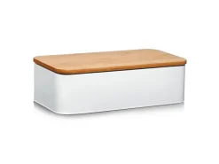 Best Zeller Brotkasten Metall mit Bambusdeckel Metall 42,5 x 23 x 12,3 cm Matt Weiß