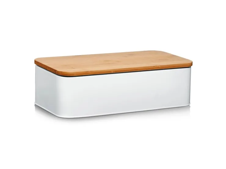 Best Zeller Brotkasten Metall mit Bambusdeckel Metall 42,5 x 23 x 12,3 cm Matt Weiß