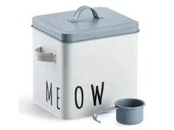 New Futterdose Meow Metall 21 cm x 16,2 cm x 23,4 cm Weiß Vorratsdosen