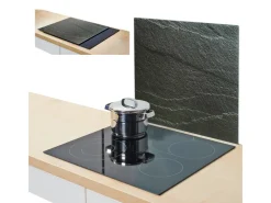 Best Zeller Herdblende-/Abdeckplatte Schiefer-Optik Glas 50 cm x 56 cm Anthrazit