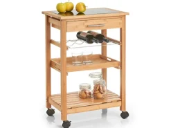 Hot Küchenrollwagen Bambus mit Glas-Top 58 cm x 40 cm x 85 cm Natur Servierwagen|Schneidebretter