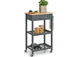 Outlet Küchenrollwagen MDF/Bambus 93 cm x 40 cm x 58 cm Anthrazit Servierwagen