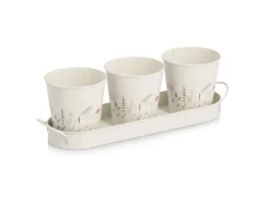 Clearance Zeller Kräutertopf-Set Flowers Metall 4-teilig Weiß