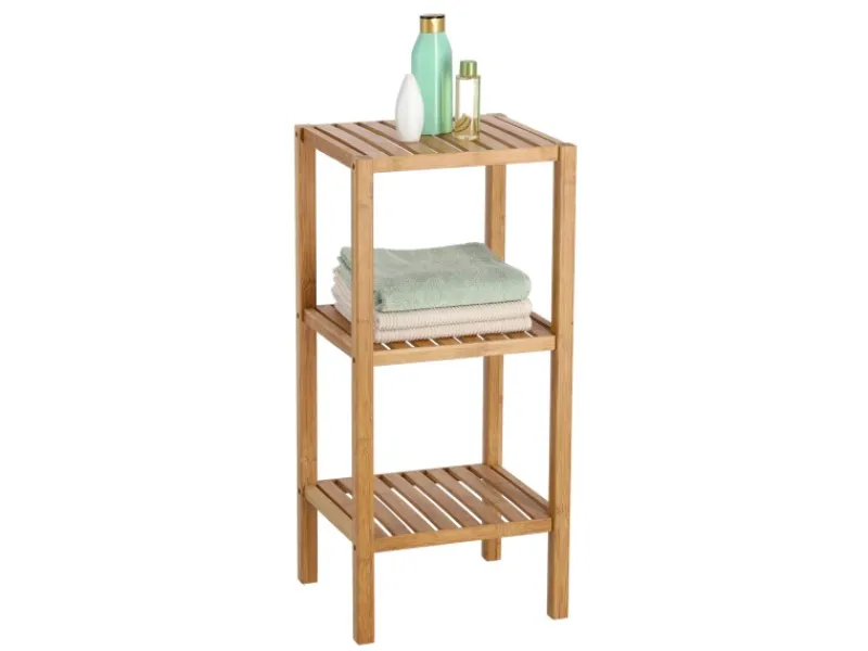 Outlet Standregal mit 3 Ablagen 37 cm x 33 cm x 80 cm Bambus Küchenregale|Vorratsdosen