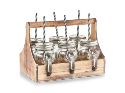 Outlet Trinkgläser-Set Glas/Metall/Holz 7-teilig Küchenhelfer