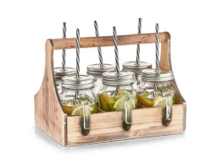 Outlet Trinkgläser-Set Glas/Metall/Holz 7-teilig Küchenhelfer