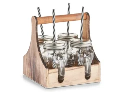 Zeller Küchenhelfer<Trinkgläser-Set Glas/Metall/Holz 5-teilig